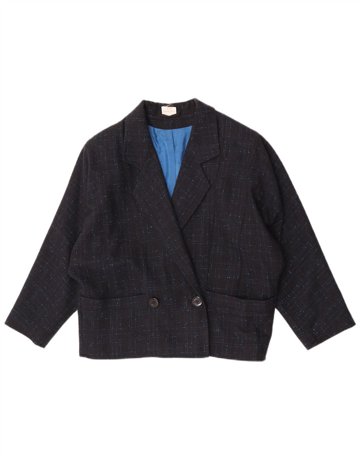 Vintage mujer chaqueta blazer de gran tamaño EU 34 XS azul marino comprobar