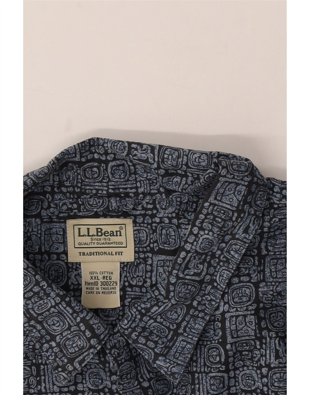 L.L.Bean Camisa de manga corta de ajuste tradicional para hombre 2XL Azul Geométrico