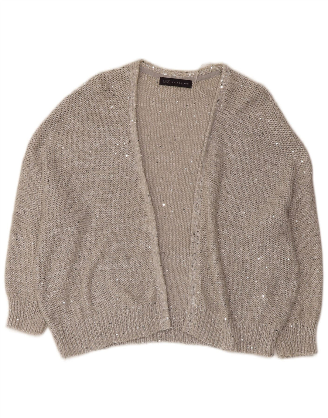 MARKS & SPENCER Suéter tipo cárdigan abierto de manga 3/4 para mujer UK 44 Gris grande