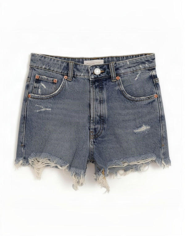 Zara Pantalones cortos de mezclilla desgastados para mujer EU 34 2XS W24 Algodón azul