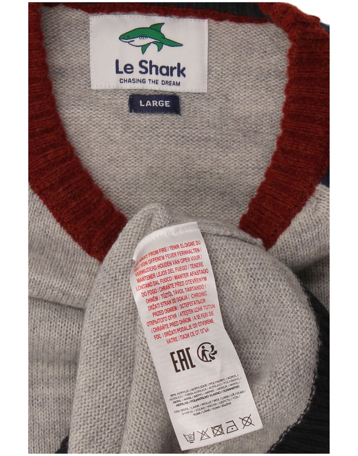 LE SHARK Jersey con cuello barco para hombre, acrílico gris grande con bloques de color