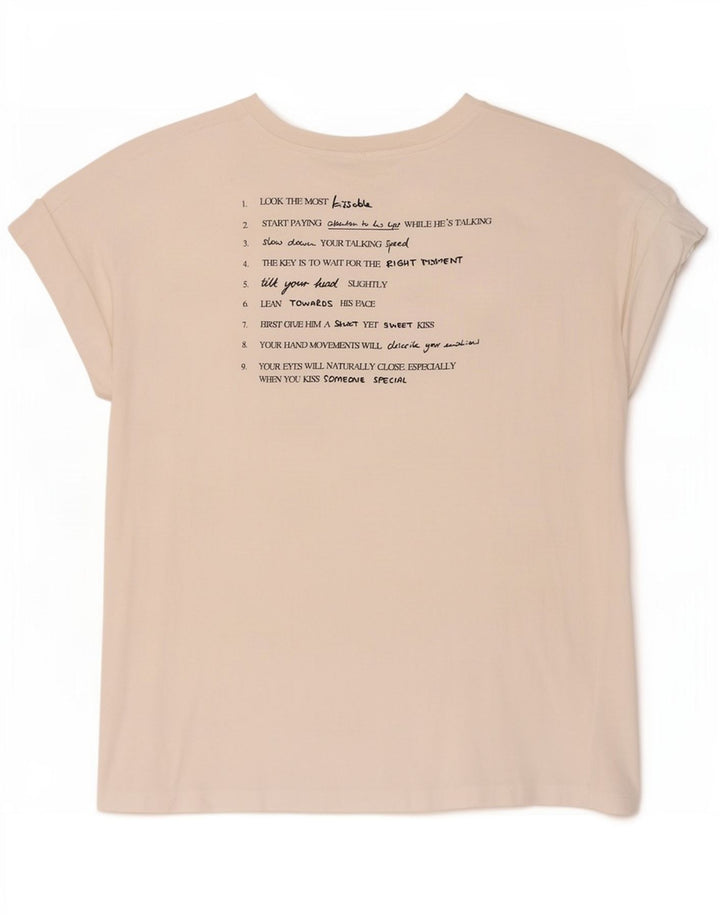 Zara Mujer Camiseta Gráfica Extragrande Top UK 10 Small Blanco