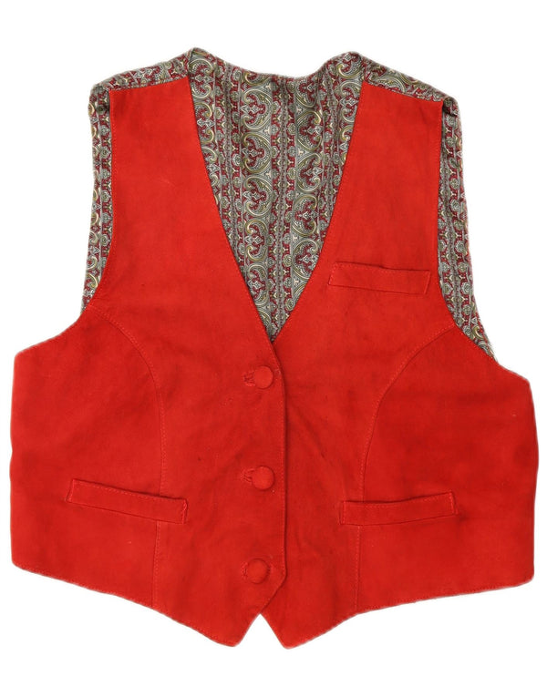 Vintage mujer crop ante chaleco Reino Unido 14 grande rojo retro