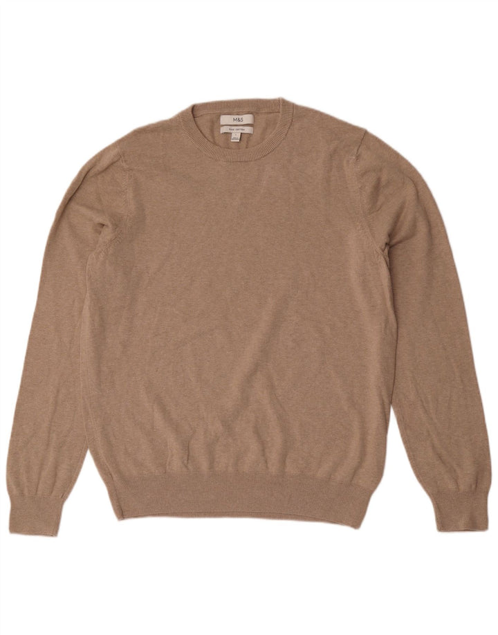 Marks & Spencer - Jersey de cuello redondo para hombre, talla grande, algodón beige