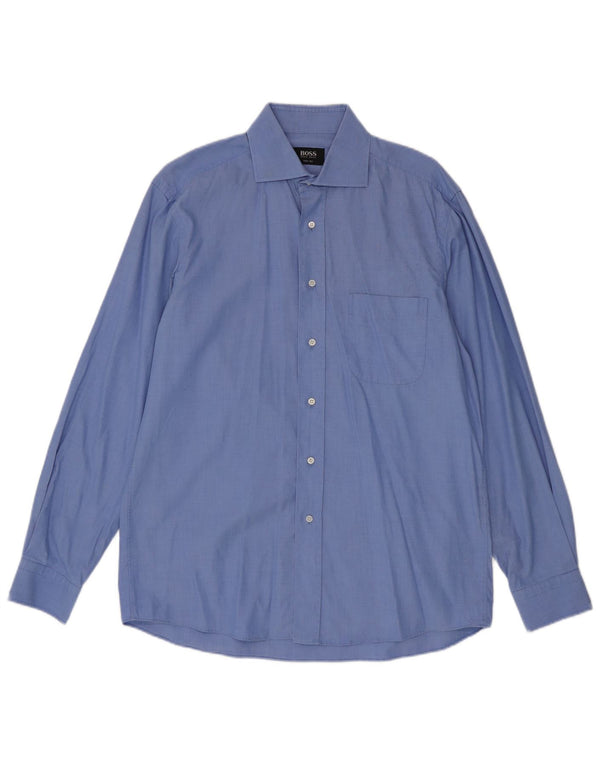Camisa Hugo Boss Hombre Talla 39 15 1/2 Algodón Azul Medio