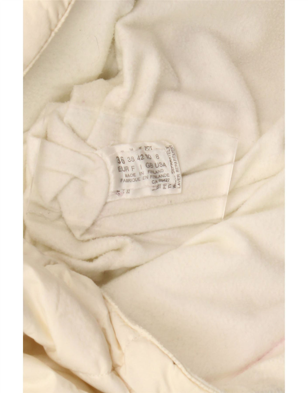 Vintage mujer oversize acolchado abrigo Reino Unido 10 pequeño blanco Paisley poliéster