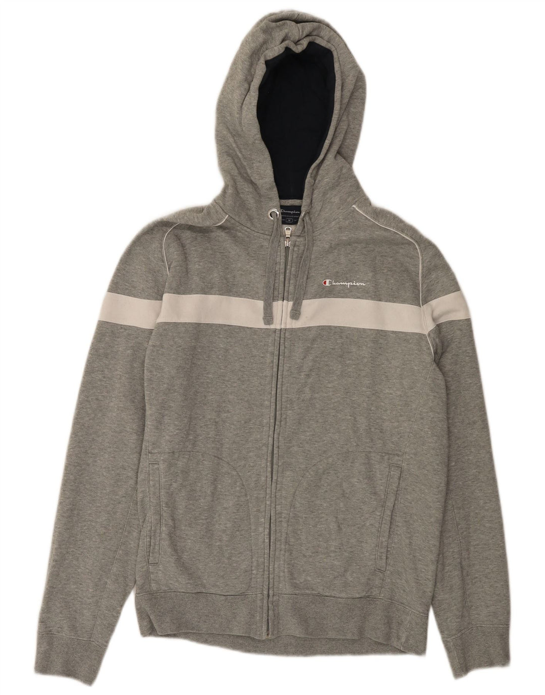 CHAMPION Suéter con capucha y cremallera para hombre Algodón gris medio con bloques de color
