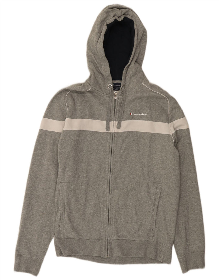 CHAMPION Suéter con capucha y cremallera para hombre Algodón gris medio con bloques de color