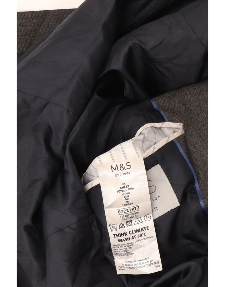 Marks & Spencer Chaqueta tipo blazer de 2 botones para hombre UK 40 Grande Gris Poliéster