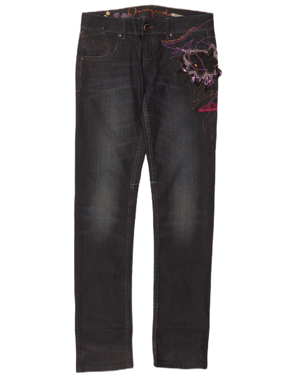 Desigual Jeans ajustados gráficos para mujer EU 40 Medium W32 L35 Algodón negro