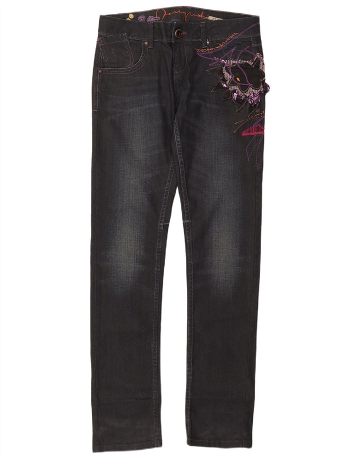 Desigual Jeans ajustados gráficos para mujer EU 40 Medium W32 L35 Algodón negro