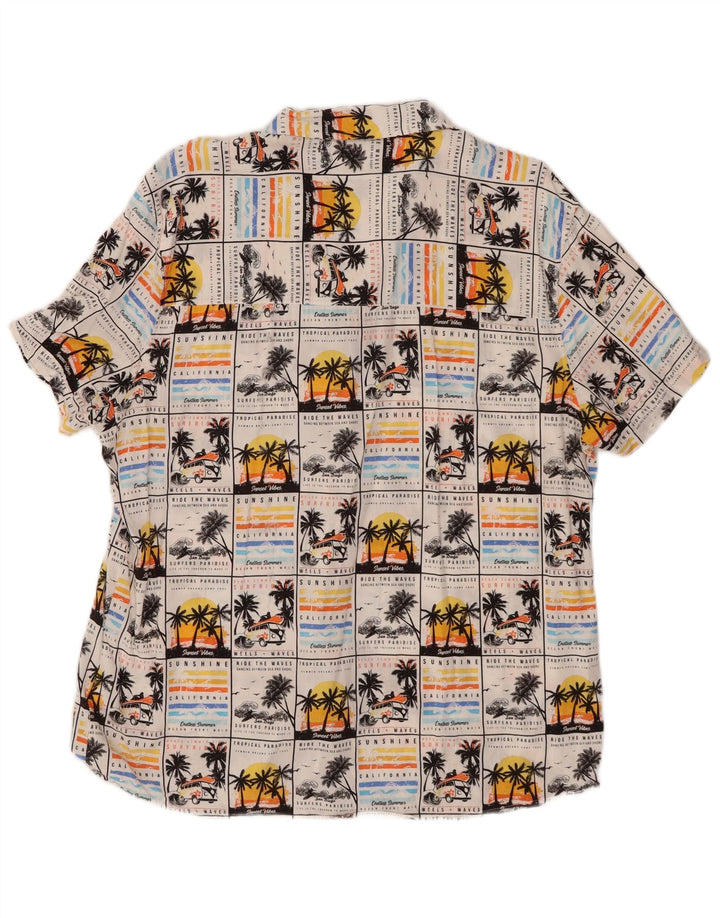 LIVERGY Camisa Manga Corta Hombre Talla 43/44 XL Blanco Viscosa Hawaiana