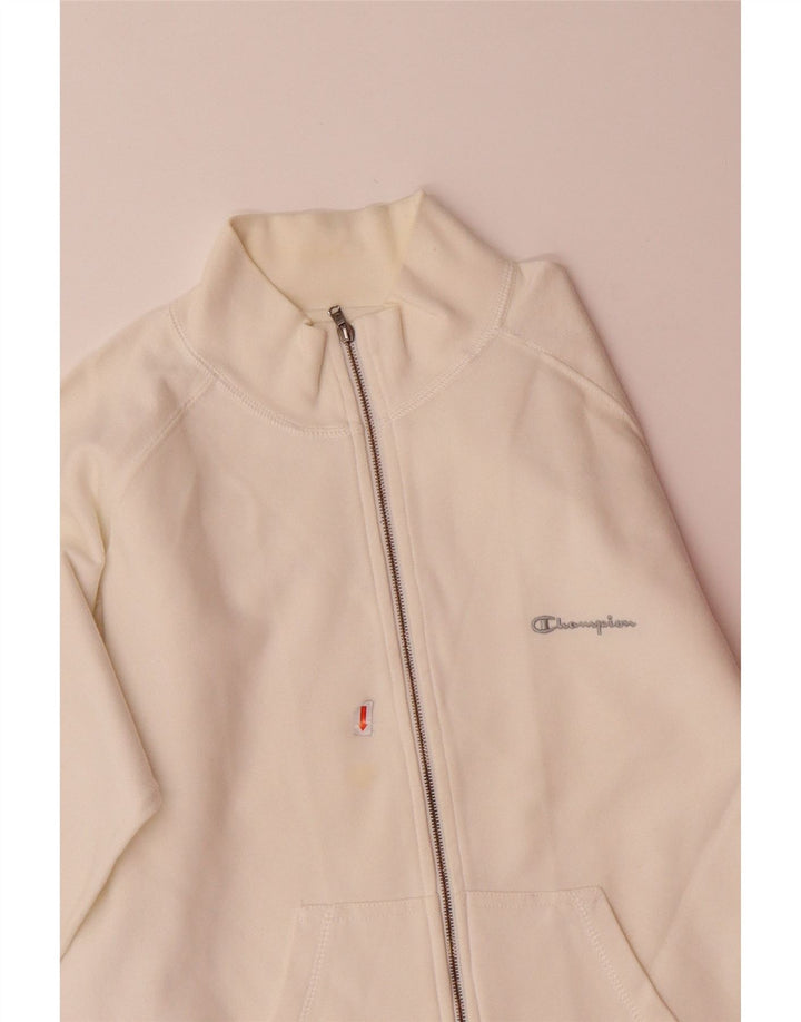 CHAMPION Womens Tracksuit Top Jacket UK 16 Large Off White Cotton