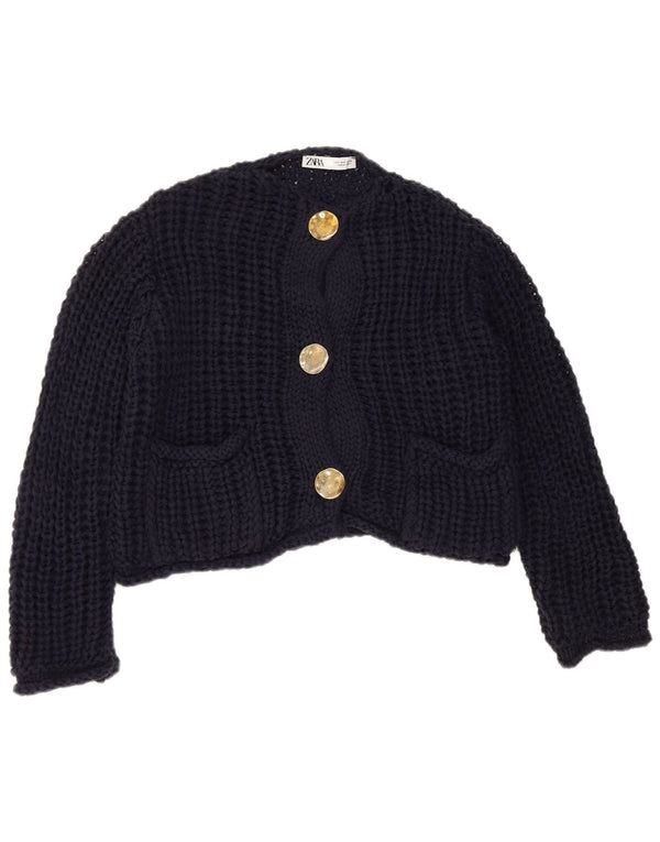 Zara Mujer Oversize Crop Crochet Cardigan Suéter UK 10 Small Azul Marino