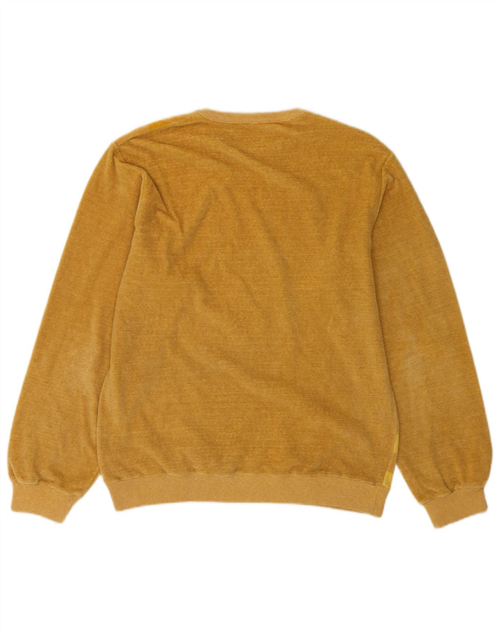 Vintage hombres cuello redondo jersey suéter medio marrón rayas algodón