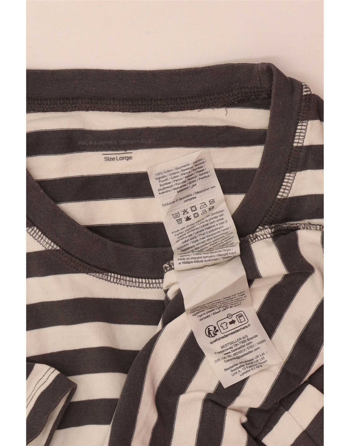 Jack & Jones Hombre Camiseta Top Large Gris Rayas Algodón