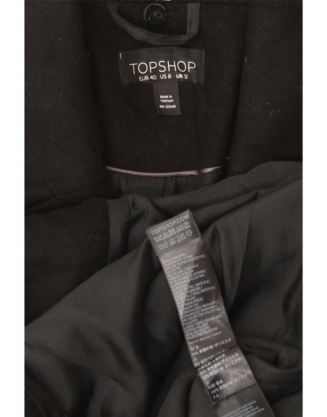 Topshop Abrigo para mujer UK 40 Mediano Poliéster negro