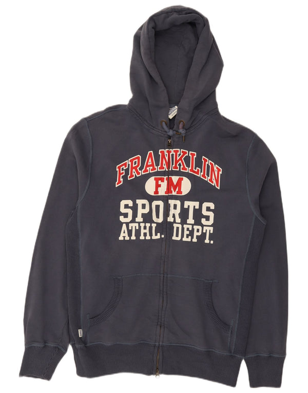Franklin Marshall Mens Graphic Zip Hoodie Sweater XL Navy Blue Cotton