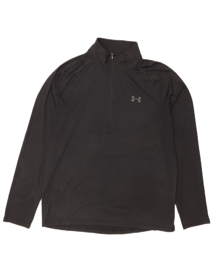 Under Armour Chándal con cremallera y cuello para hombre, parte superior mediana negra