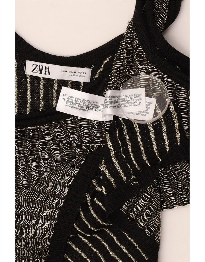 Zara Mujer Crop Vest Top UK 40 Medium Viscosa A Rayas Negras