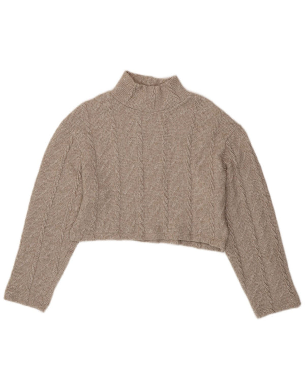Zara Mujer Crop Turtle Neck Jumper Sweater UK 44 Medio Beige Poliéster