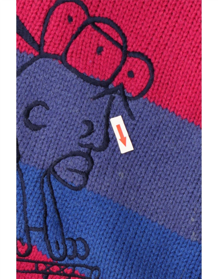Vintage hombres gráfico cuello redondo jersey suéter grande multicolor rayas