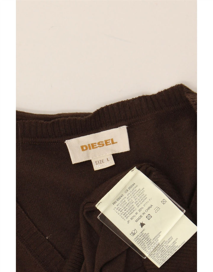 DIESEL Jersey con cuello en V para hombre, talla grande, algodón marrón