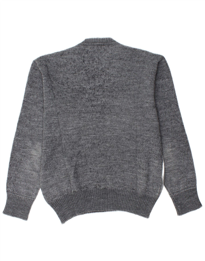 Vintage hombres V-cuello jumper suéter IT 48 gris medio Argyle/lana de diamante