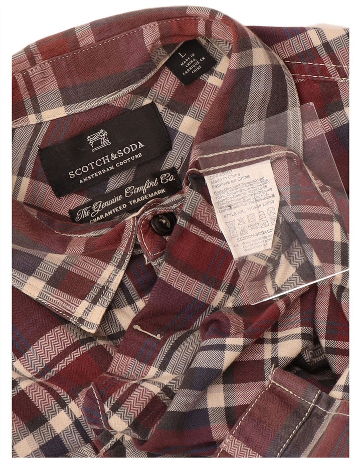 SCOTCH & SODA Camisa Hombre Grande Granate Cuadros Algodón