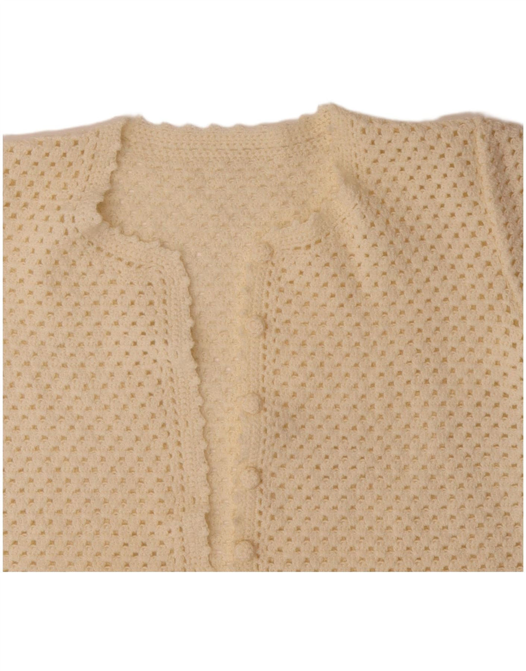 VINTAGE Mujer Crop Manga Corta Cardigan Suéter Reino Unido 14 Medio Blanco Apagado