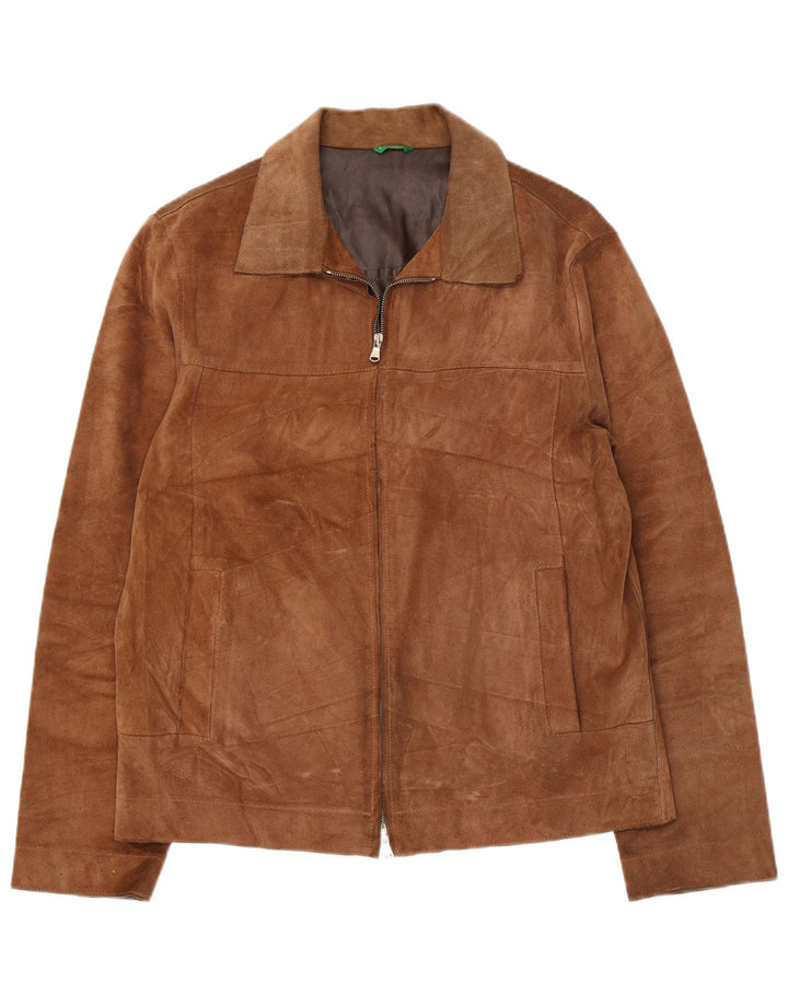 Benetton Chaqueta De Ante Hombre ES 38 Cuero Marrón Medio