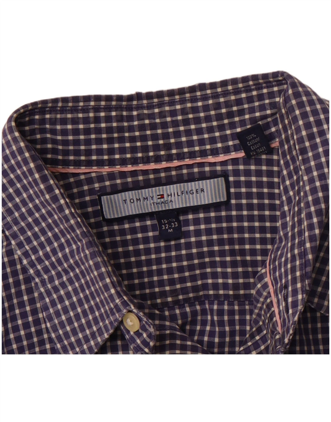 TOMMY HILFIGER Camisa a cuadros para hombre Talla 15 1/2 Mediana Azul marino Algodón