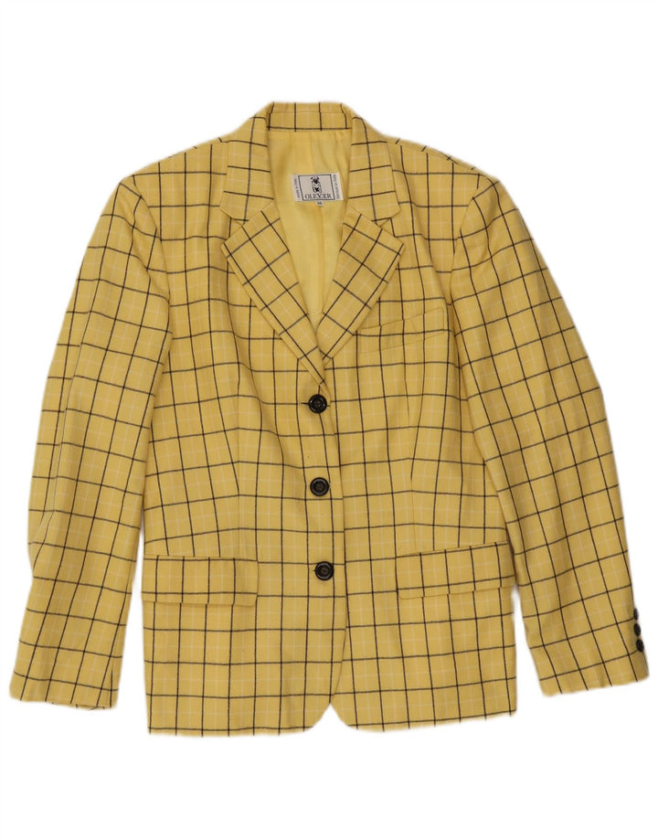 Oliver By Valentino Chaqueta tipo blazer de 3 botones para mujer IT 46 Cuadros amarillos grandes