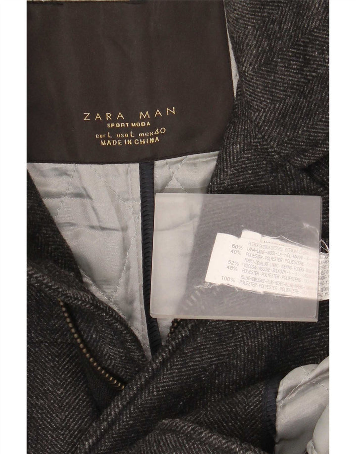 Zara Mens Utility Jacket UK 40 Large Gris Espiga Lana