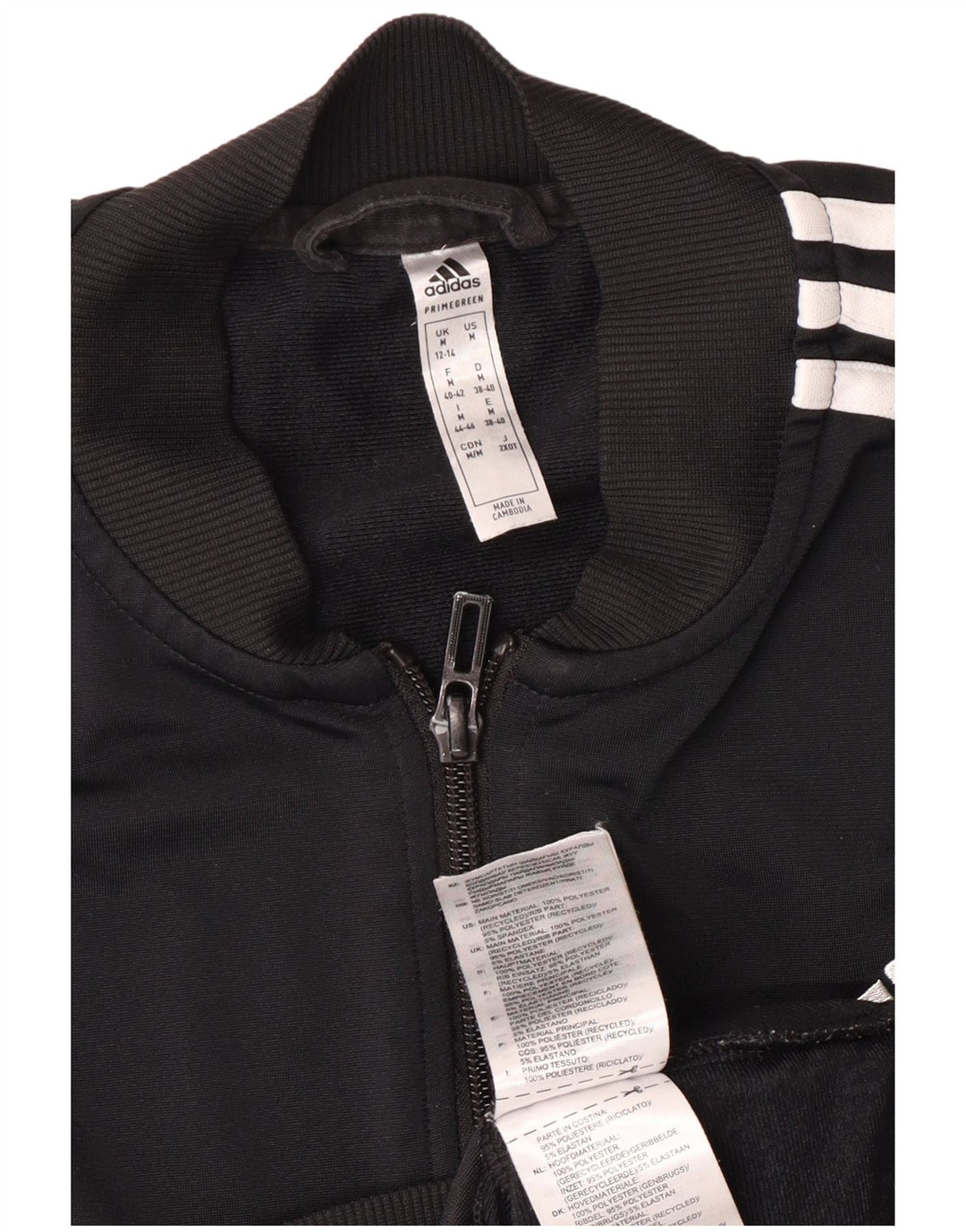 Adidas Mujer Primegreen Chándal Top Chaqueta Reino Unido 12/14 Mediano Negro Rayas