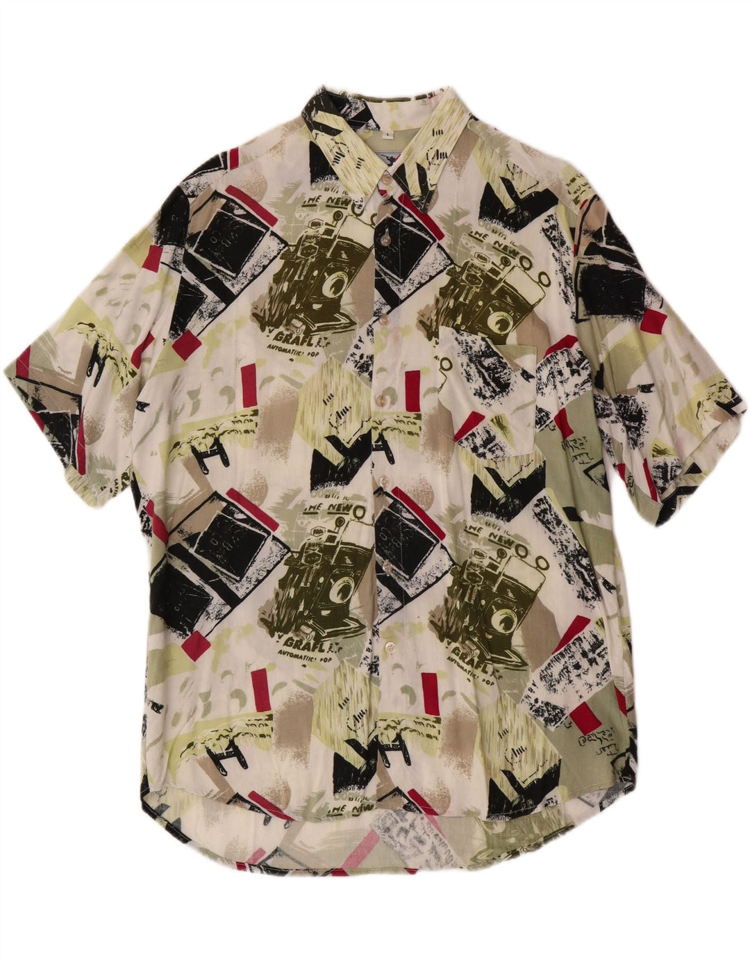 VINTAGE Mens Short Sleeve Shirt Large Green Patchwork Viscose