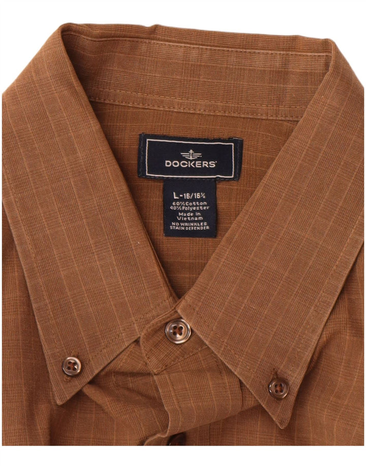 Dockers Camisa para hombre talla 16 16 1/2 grande algodón a cuadros marrón