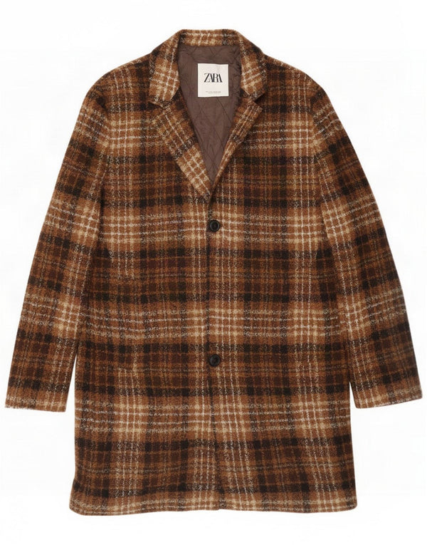 Zara Abrigo para hombre UK 40 Large Marrón Cuadros Poliéster