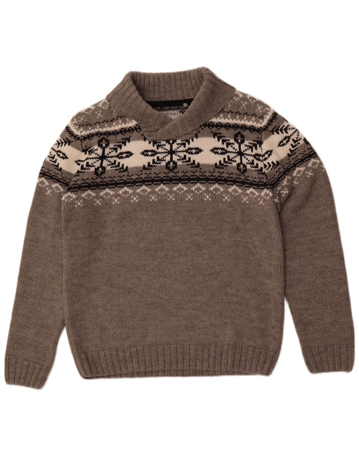 Canda Jersey con cuello tipo chal para hombre, talla grande, color gris, Fair Isle