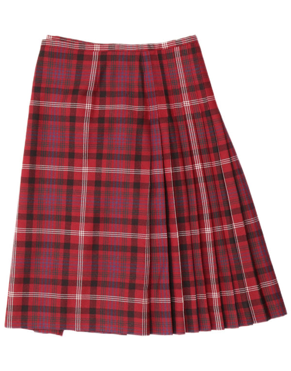 Falda envolvente plisada vintage para mujer W30 Lana de cuadros rojos medianos