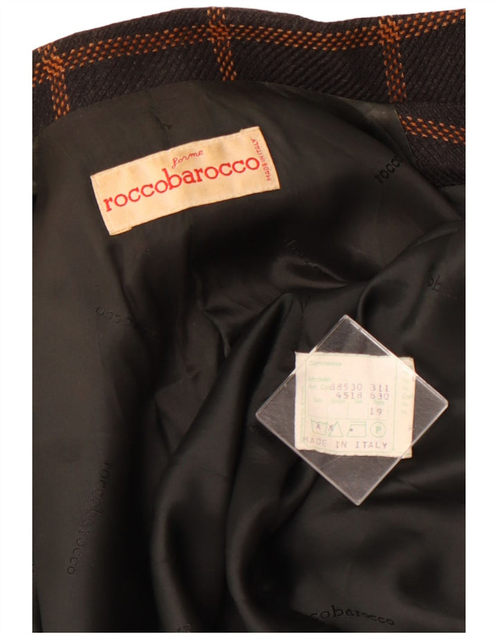 ROCCOBAROCCO Chaqueta Blazer de 3 Botones para Mujer Talla 19 XL Lana a Cuadros Negra