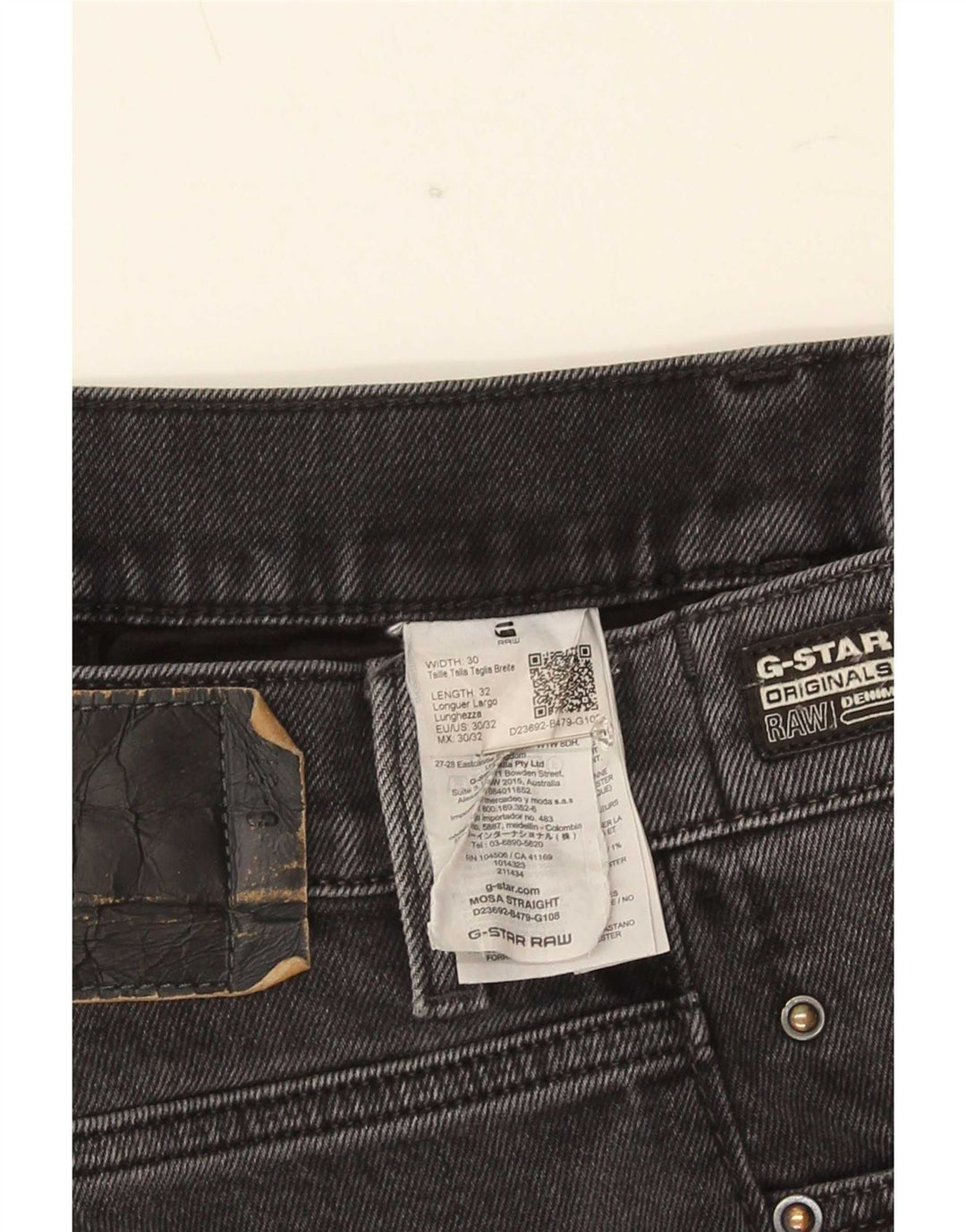 Vaqueros rectos para hombre G-Star W30 L32 Algodón gris