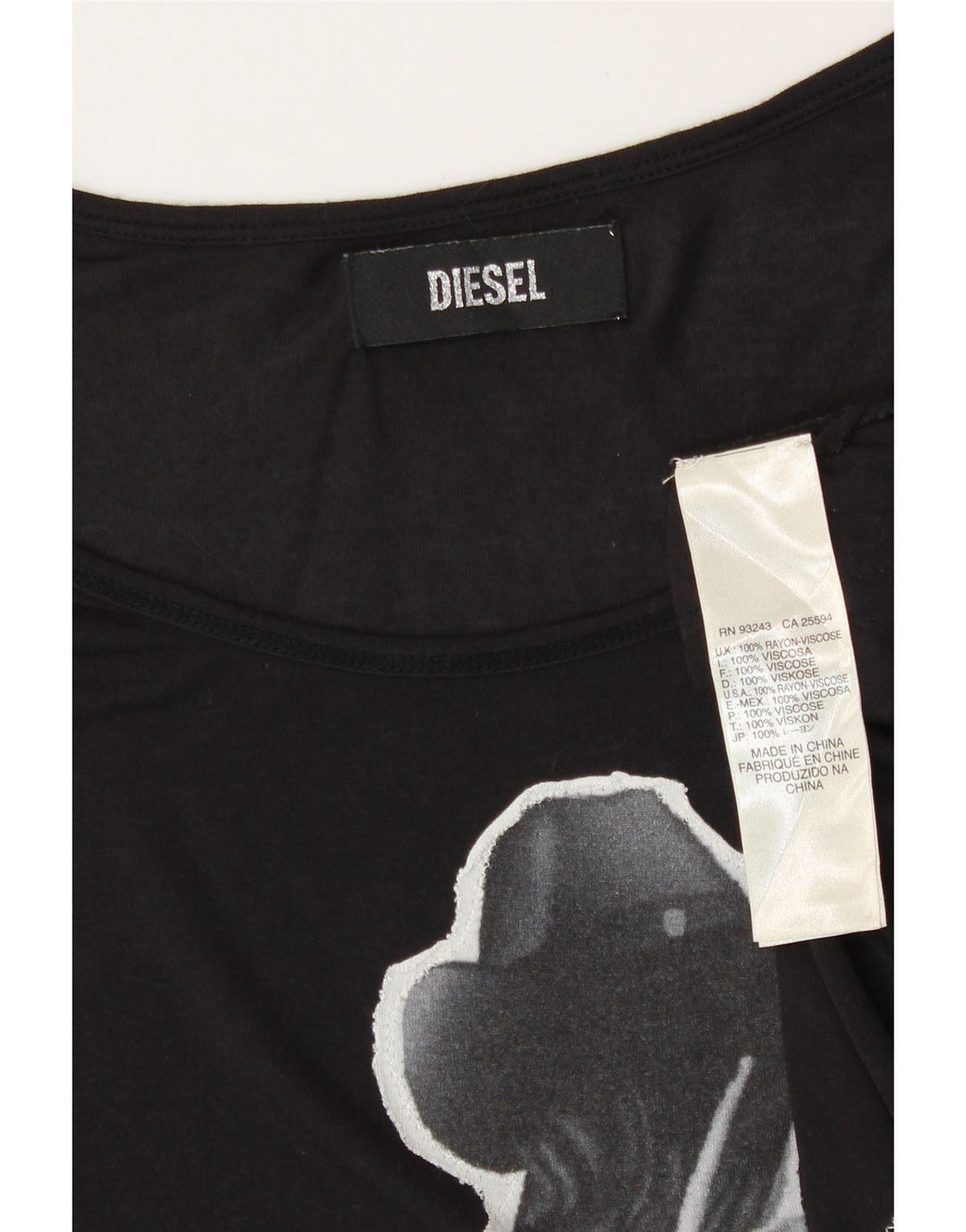 Diesel Camiseta gráfica para mujer Top UK 46 Large Viscosa negra