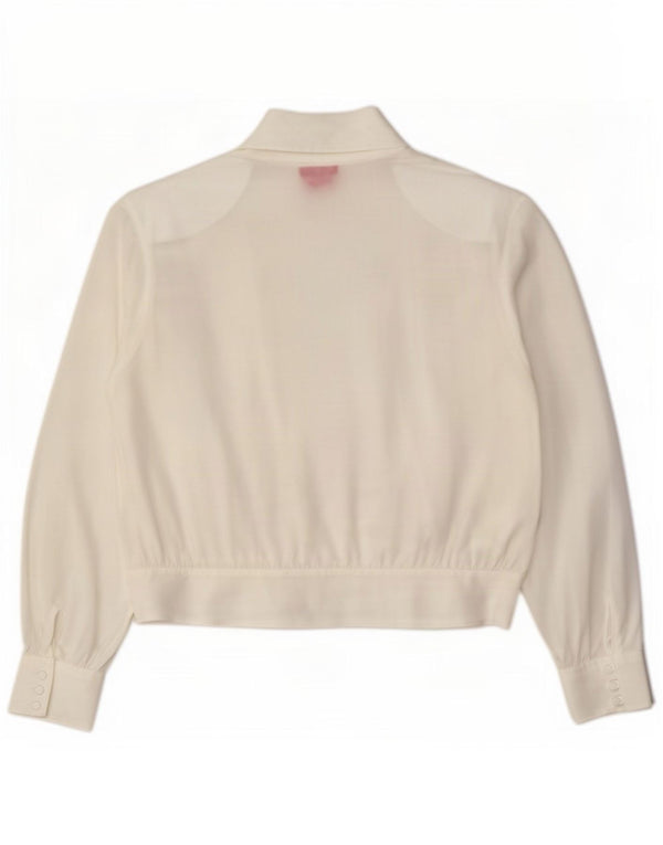 Vintage mujer crop camisa blusa IT 48 XL poliéster blanco