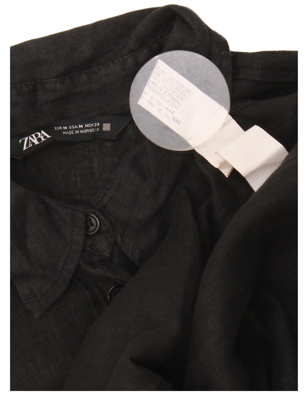 Zara Mujer Camisa Extragrande UK 44 Mediana Lino Negro