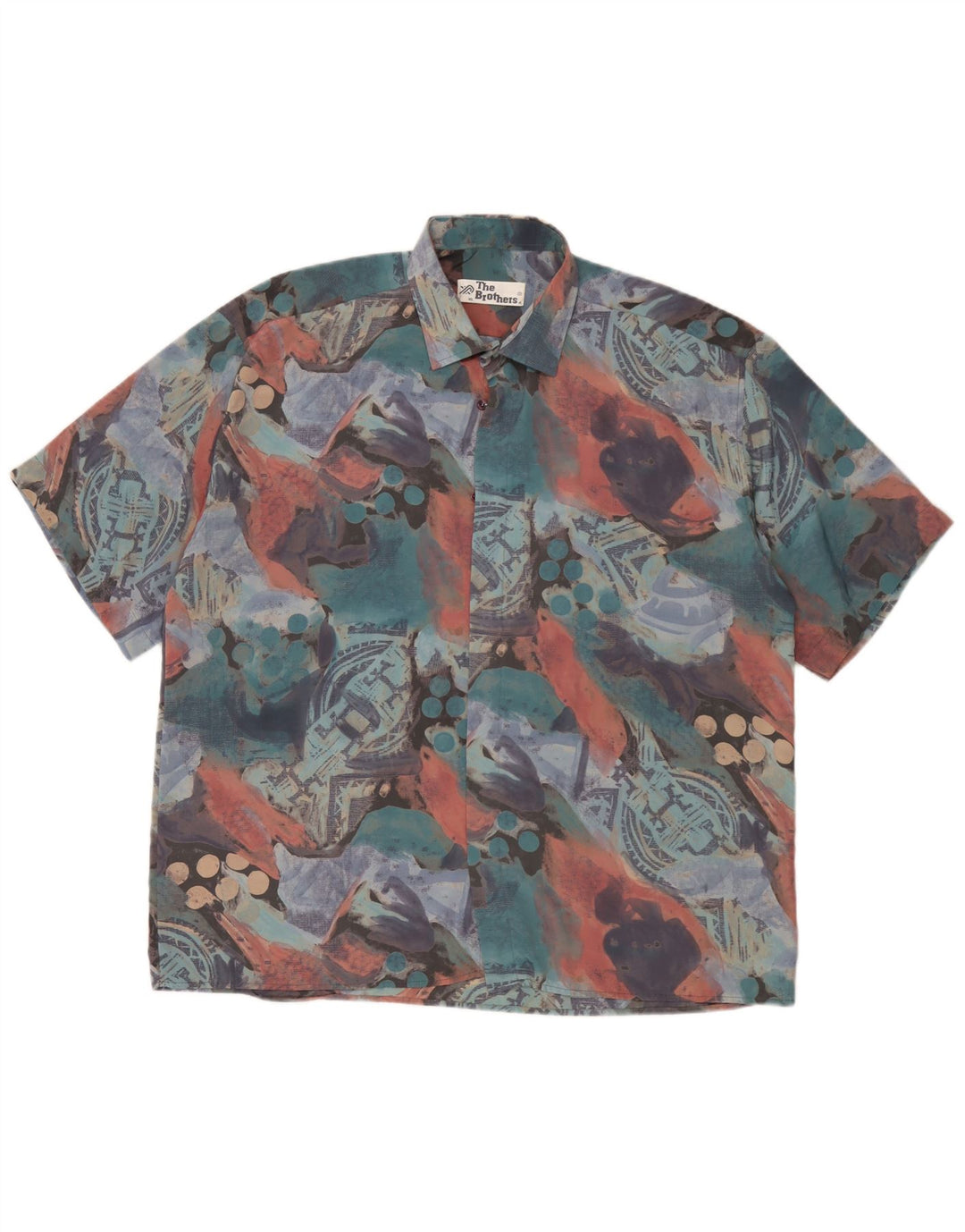 Camisa de manga corta con estampado abstracto vintage para hombre XL Multicolor