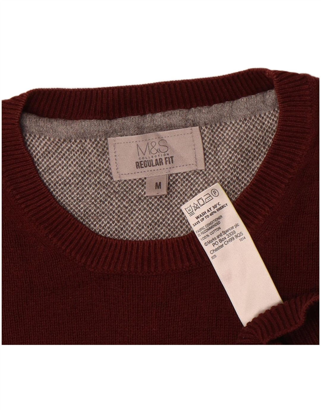 Marks & Spencer Suéter tipo jersey con cuello redondo y ajuste regular para hombre Borgoña medio