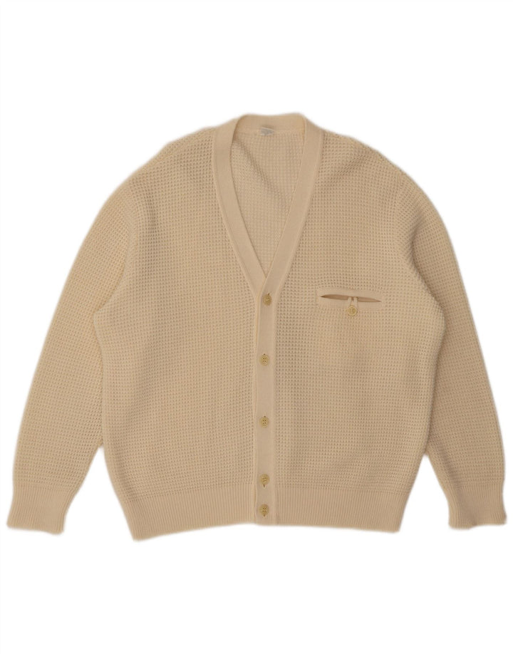 Vintage hombres Cardigan suéter medio de lana blanca