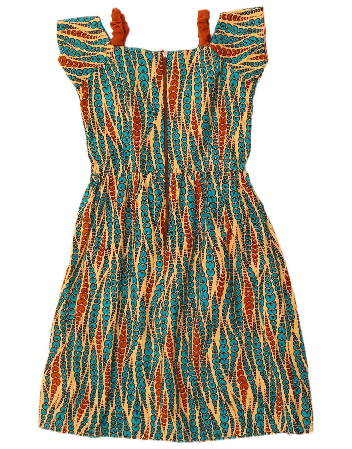 Vintage mujer A-Line vestido Reino Unido 10 pequeño multicolor geométrico
