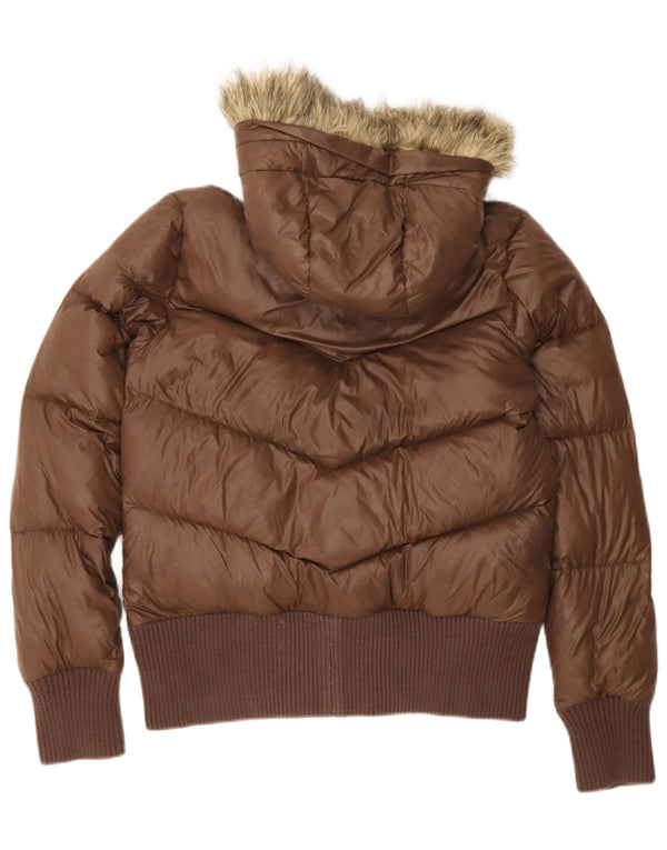 Nike Chaqueta acolchada con capucha para mujer UK 12/14 Medium Brown Nylon